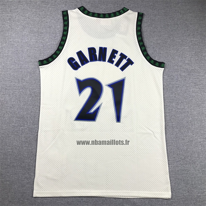 Maillot Minnesota Timberwolves Kevin Garnett NO 21 Mitchell & Ness Chainstitch Creme